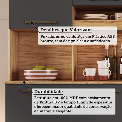 Cozinha Compacta Pinot 6 Portas 1 Gaveta 100% Mdf Amêndoa/Chumbo - Rio Doce