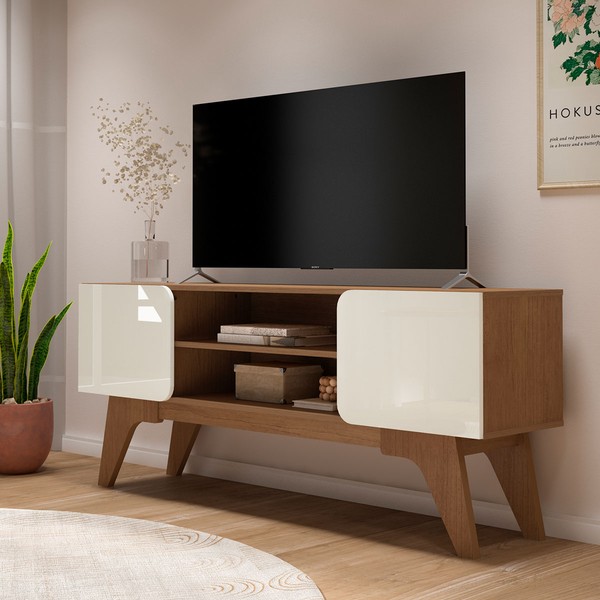 Rack para TV Até 65 Polegadas Duetto 2 Portas Cinamomo/Off White - Artely Móveis