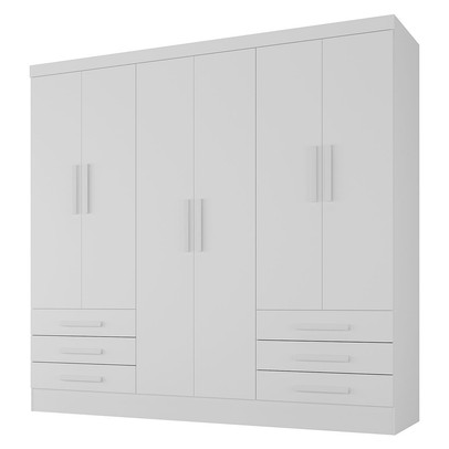 Guarda-Roupa Solteiro Lancaster 6 Portas 6 Gavetas 100% Mdf Branco - Panorama Móveis
