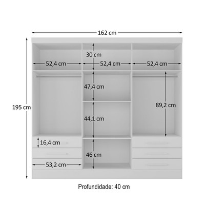 Guarda-Roupa Solteiro Lancaster 6 Portas 6 Gavetas 100% Mdf Branco - Panorama Móveis