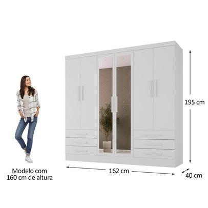 Guarda-Roupa Solteiro Lancaster 6 Portas 6 Gavetas 100% com Espelho Mdf Branco - Panorama Móveis
