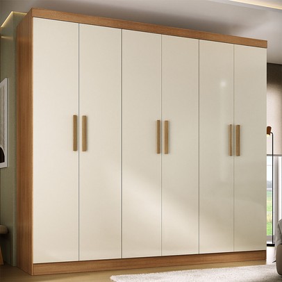 Guarda-Roupa Solteiro Lancaster 6 Portas 3 Gavetas 100% Mdf Cinamomo/Off White - Panorama Móveis