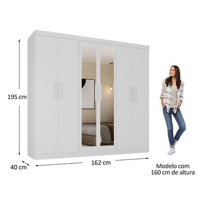 Guarda-Roupa Solteiro Lancaster 6 Portas 3 Gavetas 100% Mdf com Espelho Branco - Panorama Móveis