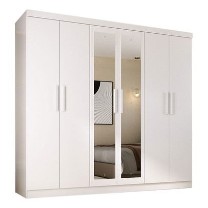 Guarda-Roupa Solteiro Lancaster 6 Portas 3 Gavetas 100% Mdf com Espelho Branco - Panorama Móveis