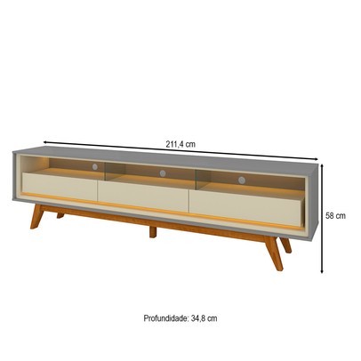 Rack para TV Até 85 Polegadas Requinte 3 Gavetas 100% Mdf com Pés e Led Cinza/Off White - Gelius