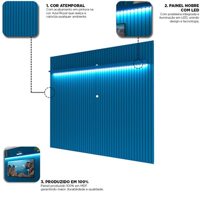 Painel para TV Até 85 Polegadas Nobre 1 Prateleira Ripado 100% Mdf Azul Royal - Gelius