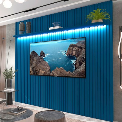 Painel para TV Até 85 Polegadas Nobre 1 Prateleira Ripado 100% Mdf Azul Royal - Gelius