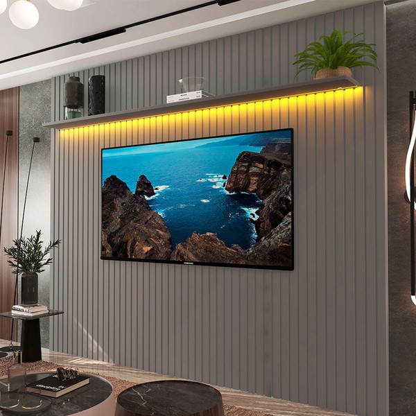 Painel para TV Até 85 Polegadas Nobre 1 Prateleira Ripado 100% Mdf Cinza - Gelius