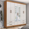 Guarda-Roupa Casal Mondo 6 Portas 4 Gavetas com Pés e Espelho Cinamomo/Off White - Pnr Móveis