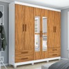 Guarda-Roupa Casal Mondo 6 Portas 4 Gavetas com Pés e Espelho Branco/Cinamomo - Pnr Móveis