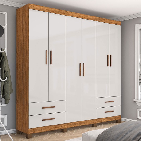 Guarda-Roupa Casal Mondo 6 Portas 4 Gavetas com Pés Cinamomo/Off White - Pnr Móveis
