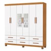 Guarda-Roupa Solteiro Aria 6 Portas 6 Gavetas com Pés e Espelho Cinamomo/Branco - Pnr Móveis