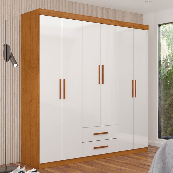 Guarda-Roupa Solteiro Regalle 6 Portas 2 Gavetas Cinamomo/Branco - Pnr Móveis