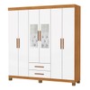 Guarda-Roupa Solteiro Regalle 6 Portas 2 Gavetas com Pés e Espelho Cinamomo/Branco - Pnr Móveis