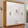 Guarda-Roupa Solteiro Regalle 6 Portas 2 Gavetas com Pés e Espelho Cinamomo/Branco - Pnr Móveis