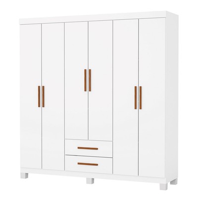 Guarda-Roupa Solteiro Regalle 6 Portas 2 Gavetas com Pés Branco - Pnr Móveis