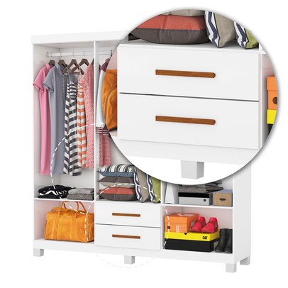 Guarda-Roupa Solteiro Regalle 6 Portas 2 Gavetas com Pés Branco - Pnr Móveis
