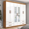 Guarda-Roupa Casal Mondo 6 Portas 4 Gavetas com Espelho Cinamomo/Branco - Pnr Móveis