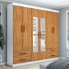 Guarda-Roupa Casal Mondo 6 Portas 4 Gavetas com Espelho Branco/Cinamomo - Pnr Móveis