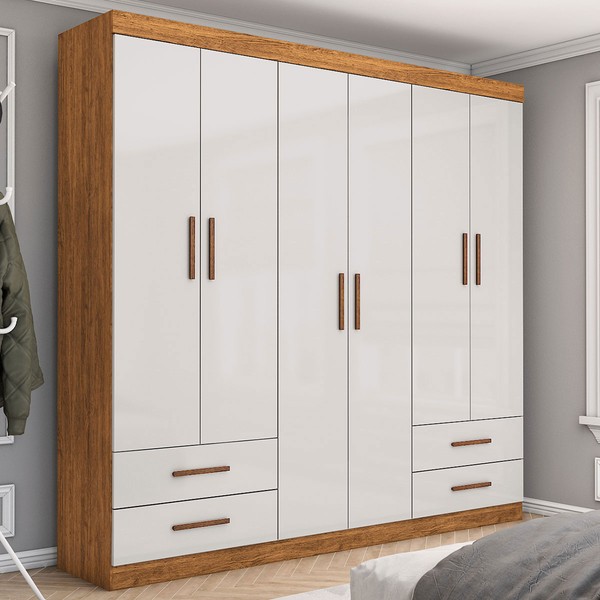 Guarda-Roupa Casal Mondo 6 Portas 4 Gavetas Cinamomo/Off White - Pnr Móveis