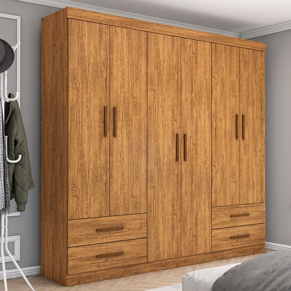 Guarda-Roupa Casal Mondo 6 Portas 4 Gavetas Cinamomo - Pnr Móveis