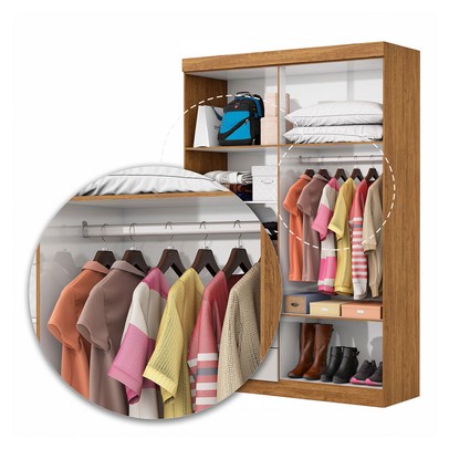 Guarda-Roupa Solteiro Solo 4 Portas 2 Gavetas com Espelho Cinamomo/Off White - Pnr Móveis