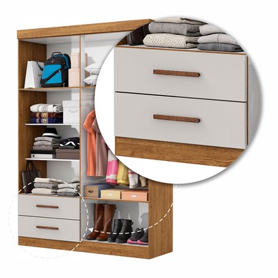 Guarda-Roupa Solteiro Solo 4 Portas 2 Gavetas com Espelho Cinamomo/Off White - Pnr Móveis