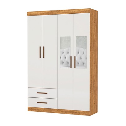Guarda-Roupa Solteiro Solo 4 Portas 2 Gavetas com Espelho Cinamomo/Off White - Pnr Móveis