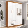 Guarda-Roupa Solteiro Solo 4 Portas 2 Gavetas com Espelho Cinamomo/Branco - Pnr Móveis