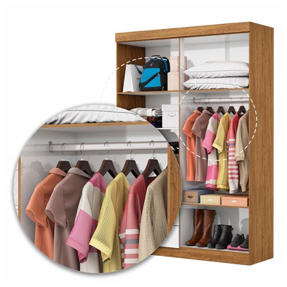 Guarda-Roupa Solteiro Solo 4 Portas 2 Gavetas com Espelho Cinamomo/Branco - Pnr Móveis