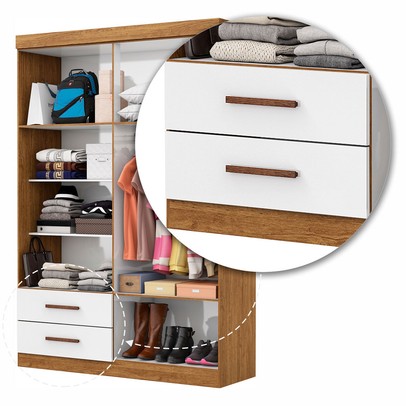 Guarda-Roupa Solteiro Solo 4 Portas 2 Gavetas com Espelho Cinamomo/Branco - Pnr Móveis