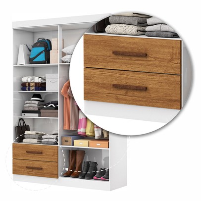 Guarda-Roupa Solteiro Solo 4 Portas 2 Gavetas com Espelho Branco/Cinamomo - Pnr Móveis