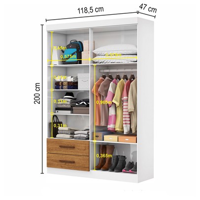 Guarda-Roupa Solteiro Solo 4 Portas 2 Gavetas com Espelho Branco/Cinamomo - Pnr Móveis