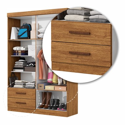 Guarda-Roupa Solteiro Solo 4 Portas 2 Gavetas com Espelho Cinamomo - Pnr Móveis