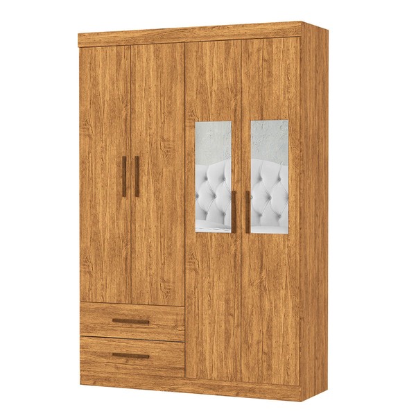 Guarda-Roupa Solteiro Solo 4 Portas 2 Gavetas com Espelho Cinamomo - Pnr Móveis