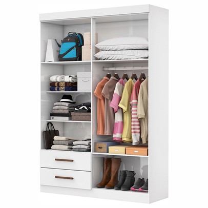 Guarda-Roupa Solteiro Solo 4 Portas 2 Gavetas com Espelho Branco - Pnr Móveis