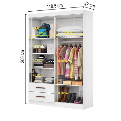 Guarda-Roupa Solteiro Solo 4 Portas 2 Gavetas com Espelho Branco - Pnr Móveis