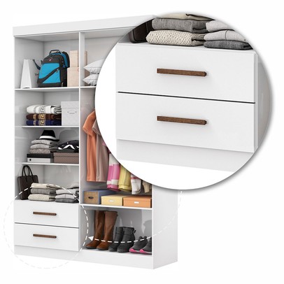 Guarda-Roupa Solteiro Solo 4 Portas 2 Gavetas com Espelho Branco - Pnr Móveis