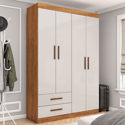 Guarda-Roupa Solteiro Solo 4 Portas 2 Gavetas Cinamomo/Off White - Pnr Móveis