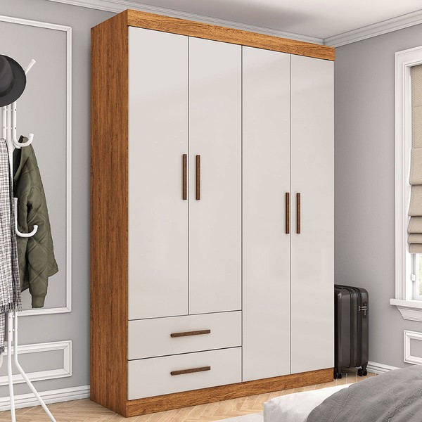 Guarda-Roupa Solteiro Solo 4 Portas 2 Gavetas Cinamomo/Off White - Pnr Móveis