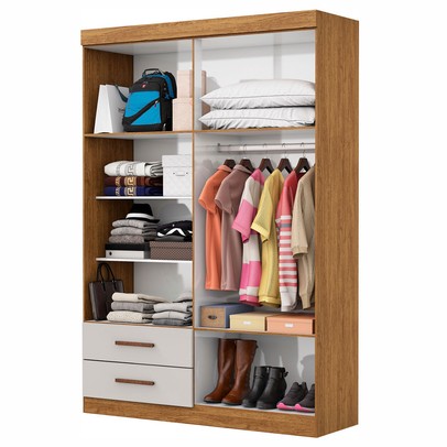 Guarda-Roupa Solteiro Solo 4 Portas 2 Gavetas Cinamomo/Off White - Pnr Móveis