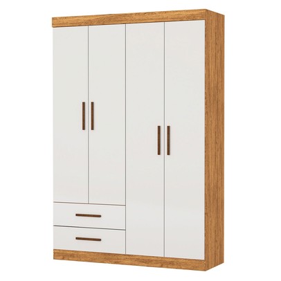 Guarda-Roupa Solteiro Solo 4 Portas 2 Gavetas Cinamomo/Off White - Pnr Móveis