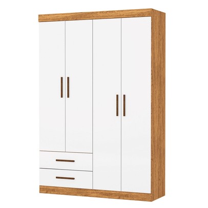 Guarda-Roupa Solteiro Solo 4 Portas 2 Gavetas Cinamomo/Branco - Pnr Móveis