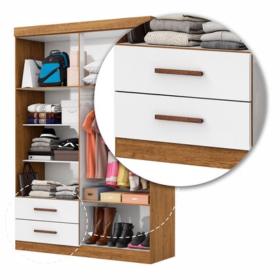 Guarda-Roupa Solteiro Solo 4 Portas 2 Gavetas Cinamomo/Branco - Pnr Móveis