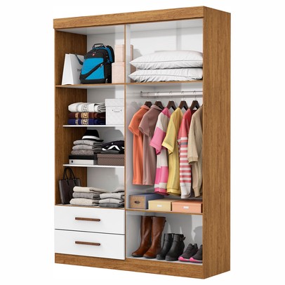 Guarda-Roupa Solteiro Solo 4 Portas 2 Gavetas Cinamomo/Branco - Pnr Móveis