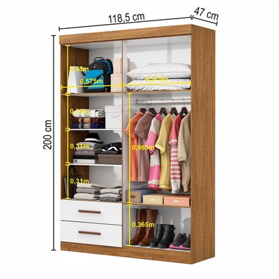 Guarda-Roupa Solteiro Solo 4 Portas 2 Gavetas Cinamomo/Branco - Pnr Móveis