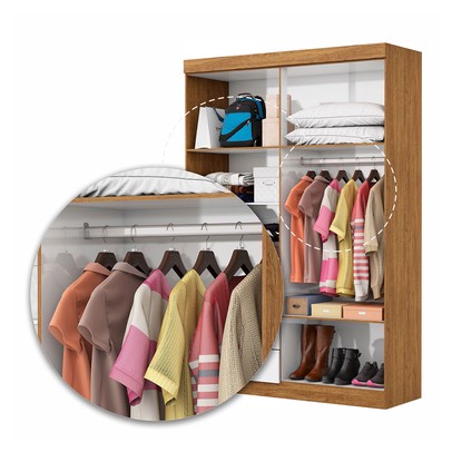 Guarda-Roupa Solteiro Solo 4 Portas 2 Gavetas Cinamomo/Branco - Pnr Móveis