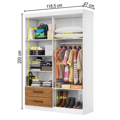 Guarda-Roupa Solteiro Solo 4 Portas 2 Gavetas Branco/Cinamomo - Pnr Móveis