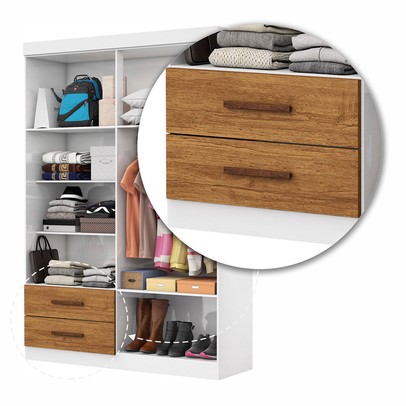 Guarda-Roupa Solteiro Solo 4 Portas 2 Gavetas Branco/Cinamomo - Pnr Móveis