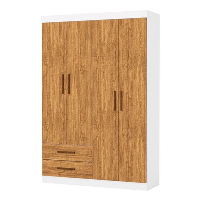 Guarda-Roupa Solteiro Solo 4 Portas 2 Gavetas Branco/Cinamomo - Pnr Móveis